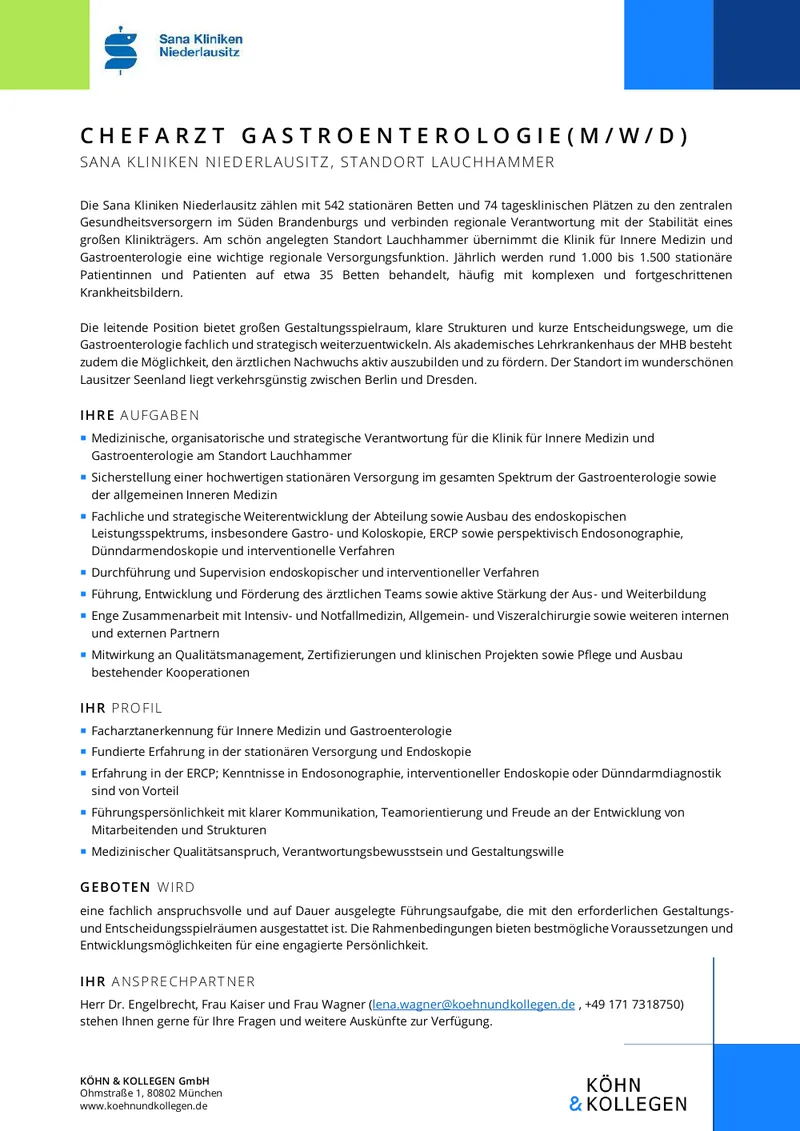 Original-Stellenanzeige Chefarzt Gastroenterologie (m/w/d) als Vorschau