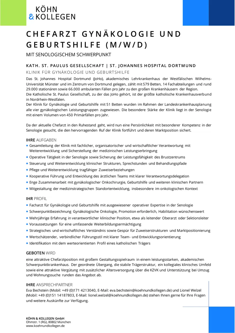 Original-Stellenanzeige Chefarzt Gynäkologie und Geburtshilfe (m/w/d) als Vorschau