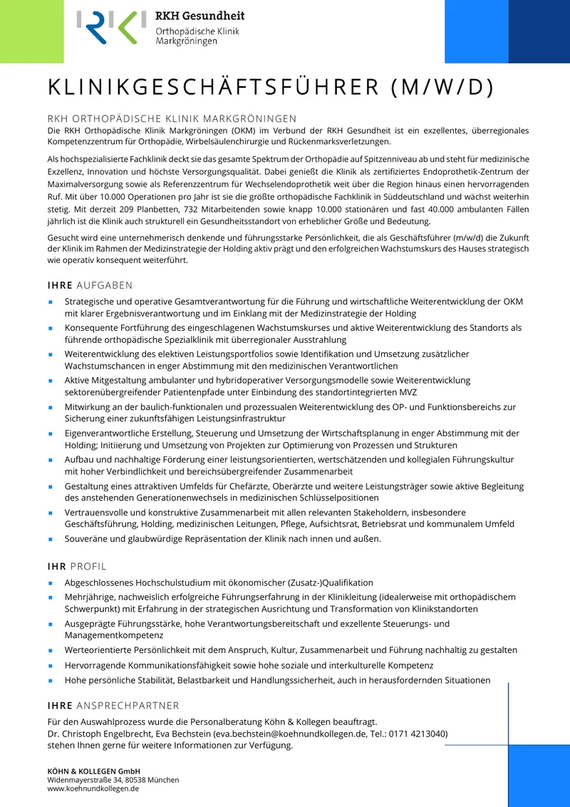 Original-Stellenanzeige Klinikgeschäftsführer (m/w/d) als Vorschau
