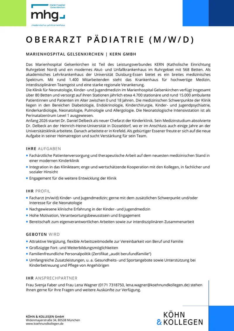 Original-Stellenanzeige Oberarzt Pädiatrie (m/w/d) als Vorschau
