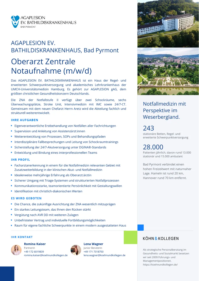 Original-Stellenanzeige Oberarzt Zentrale Notaufnahme (m/w/d) als Vorschau