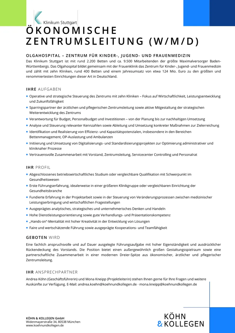 Original-Stellenanzeige Ökonomische Zentrumsleitung (m/w/d) als Vorschau
