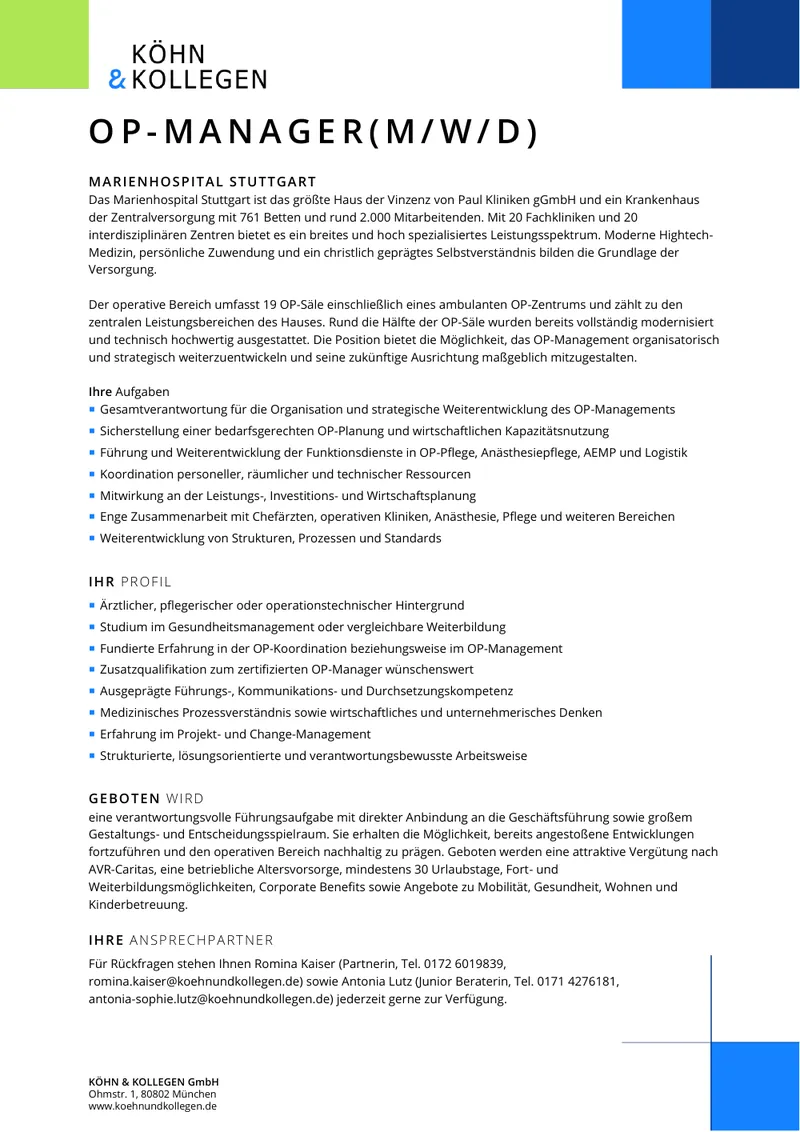 Original-Stellenanzeige OP-Manager (m/w/d) als Vorschau